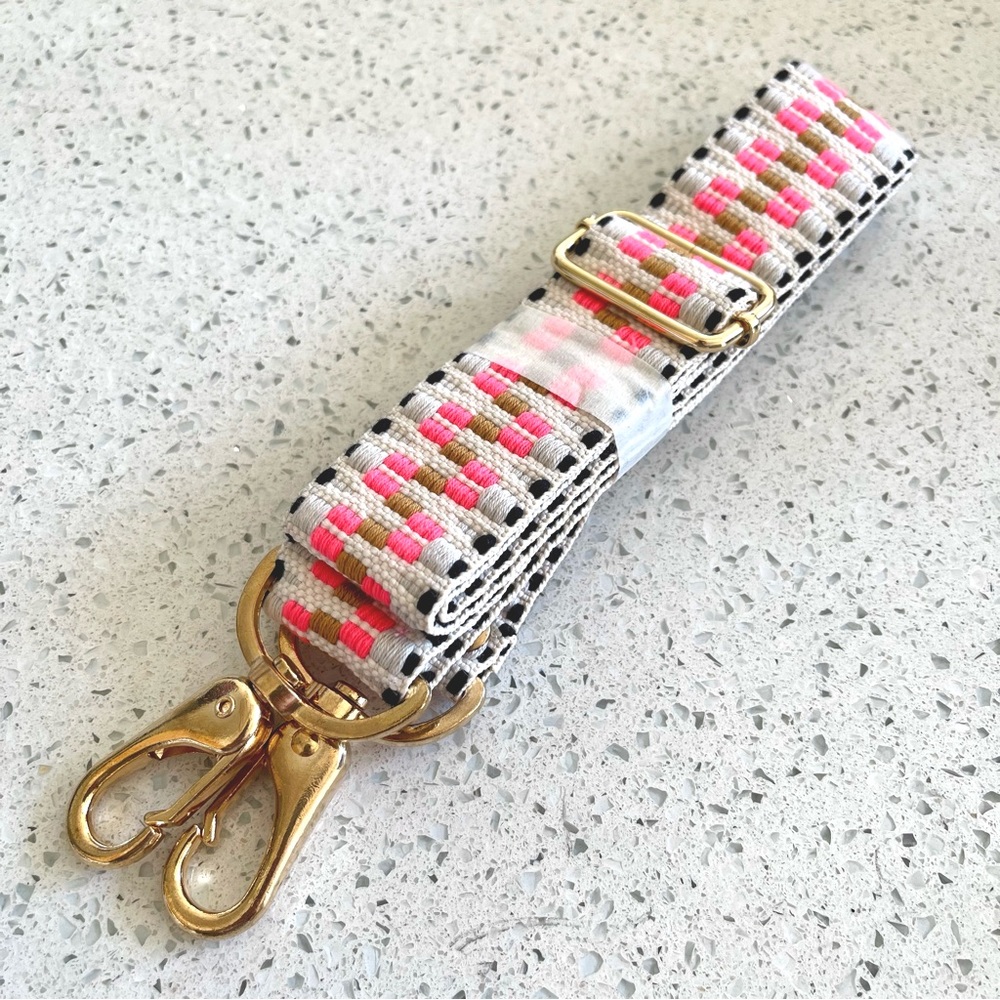 Adjustable Pink Accent Woven Crossbody Strap for Women